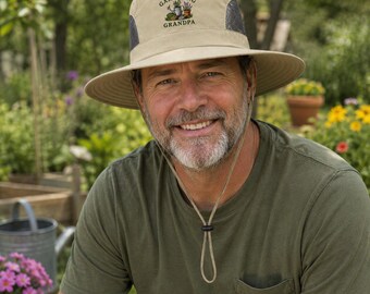 Gardening Grandpa UPF 50+ Sun Hat, DTF Printed Gardening Boonie Hat for Men, Grandpa Gardening Gift, Outdoor Garden Hat, Fathers Day Gift