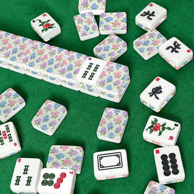 Hydrangea American Mahjong Tiles Set, Floral Mahjong Tiles with Jokers, Luxury Mahjong Gift Set, Custom Mahjong Game, 166 Tile Set 画像 8