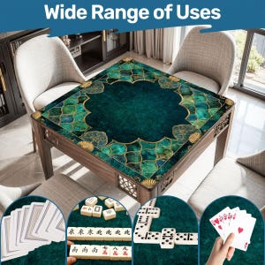 Emerald Coastal Mahjong Mat 33x33 Foldable Mahjong Game Mat with Storage Bag, Luxury Teal Gold Mahjong Table Cover, Mermaid Coastal Decor zdjęcie 1