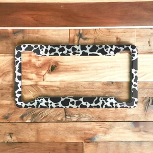 Custom License Frame Cover, Cow Print License Plate Frame, new car accessory, gift idea for new car owner