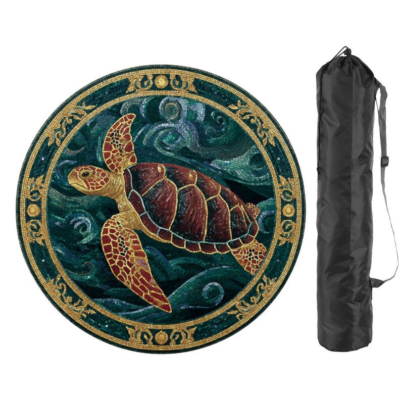 Sea Turtle Mahjong Mat 42 Inch Round Mahjong Mat, Coastal Mahjong Table Cover,Ocean Turtle Mat, Beach House Mahjong Gift,Mahjong Accessories Bild 3