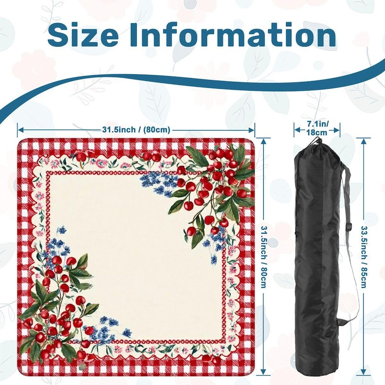 Christmas Mahjong Mat, Holiday Mahjong Table Mat, Red Gingham Cherry Border Mahjong Mat, Personalized Mahjong Gift, Foldable Travel Game Mat image 4