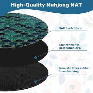 Round Mahjong Mat 42 Inch, Coastal Mahjong Mat, Art Deco Fan Pattern Game Mat, Large Mahjong Table Cover, Mahjong Accessories, Mahjong Gift image 4