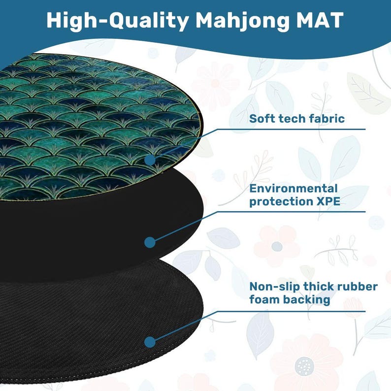 Round Mahjong Mat 42 Inch, Coastal Mahjong Mat, Art Deco Fan Pattern Game Mat, Large Mahjong Table Cover, Mahjong Accessories, Mahjong Gift image 4