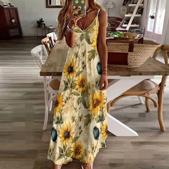 【2025新春福袋】 Sunflower (all-over Dress Slip Ankle-length Dress, Pattern ワンピース