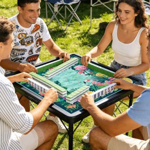 Flamingo Mahjong Mini Mat 20.9” Tropical Game Table Mat Portable Travel Mat Summer Beach Coastal Game Night Gift Non Slip Ships Rolled Up image 2