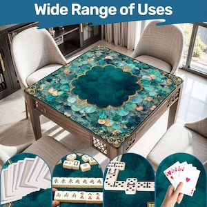 Mermaid Mahjong Mat 33x33, Coastal Mahjong Table Cover, Teal Shell Mahjong Mat, Foldable Travel Mahjong Mat with Storage Bag, Game Decor image 1