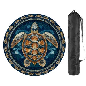 Sea Turtle Mahjong Mat 42 Inch Round, Coastal Mahjong Table Mat, Ocean Turtle Game Mat, Beach House Mahjong Decor, Mahjong Accessories Gift image 2