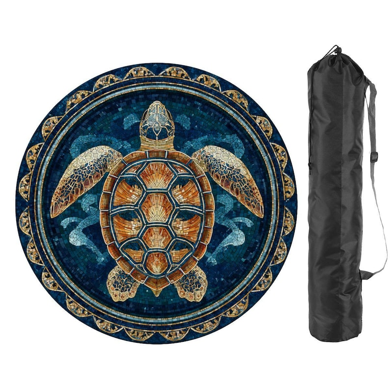 Sea Turtle Mahjong Mat 42 Inch Round, Coastal Mahjong Table Mat, Ocean Turtle Game Mat, Beach House Mahjong Decor, Mahjong Accessories Gift image 2