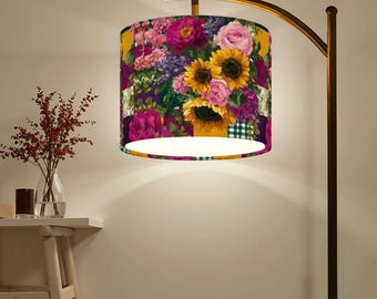 Lámpara de pie arqueada con diseño floral de girasol, lámpara de flores coloridas, iluminación estilo cottagecore, lámpara de pie bohemia, decoración floral para el hogar, lámpara decorativa para la sala de estar.