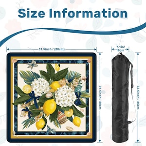 Coastal Lemon Mahjong Mat 31.5x31.5, Hydrangea Mahjong Table Cover, Blue Gold Mahjong Game Mat, Coastal Grandma Mahjong Decor Gift image 4