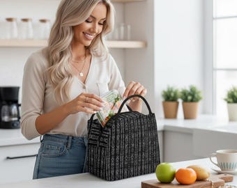 Black Pattern Insulated Lunch Bag: Oxford Cloth Thermal Tote