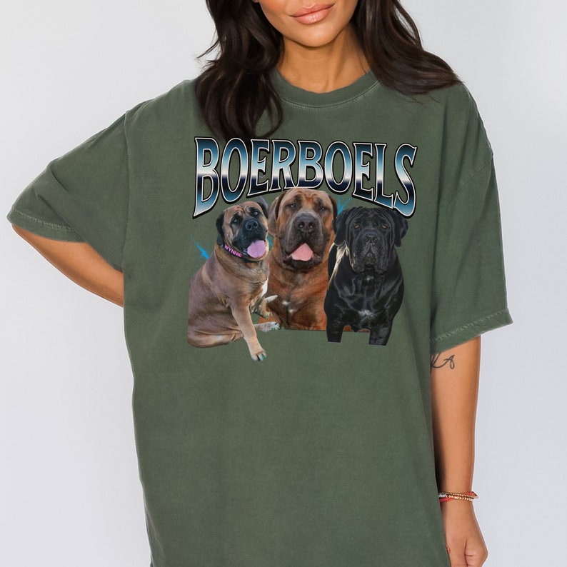 Peraonalized Pet Bootleg Style T-shirt, Pet Collage Tee, Custom Pet Tee Moss