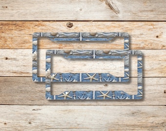 Nautical License Plate Frames: Starfish Seashell Car Accessories (2 Pack)