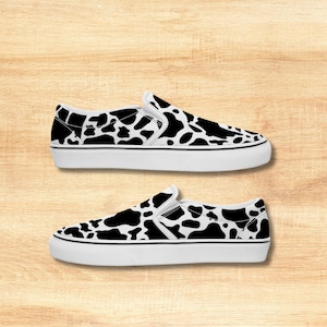 Cow Print Pattern, Black and White Printed Slip-on Canvas Shoes, Perfect Gift for Cow lover, Comfortable Slip on Shoe GIft
