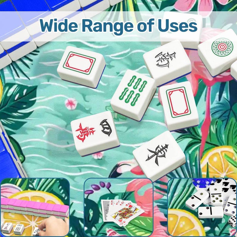 Flamingo Mahjong Mat, Tropical Citrus Palm Game Table Cover, Foldable (31.5") image 8