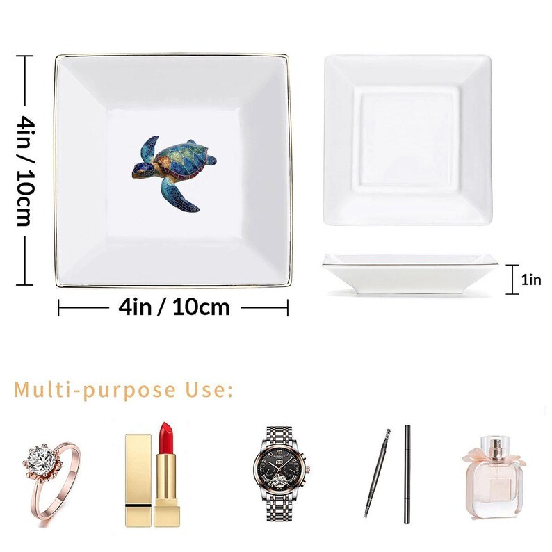 Sea Turtle Mahjong Dice Holder, Coastal Jewelry Dish, Mahjong Accessory Tray, Gold Trim Ring Dish, Ocean Turtle Trinket Tray, Mahjong Gift image 9
