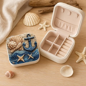 Travel Jewelry Case, Beach Jewelry Box,Jewelry Organizer, Beach theme jewelry box for travels, Perfect gift  for birthday, holidays,vacation