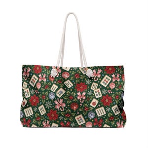 Christmas Mahjong Bag, Holiday Mahjong Storage Tote, 24 x 13 Inch Mahjong Rack Bag, Poinsettia Tile Game Gift image 4