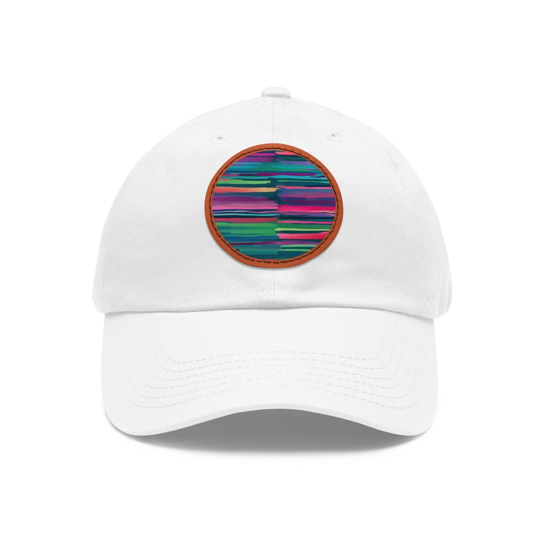 Striped Dad Hat With Leather Patch Custom Design Dad Hat - Etsy