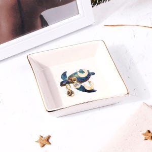 Sea Turtle Mahjong Dice Holder, Coastal Jewelry Dish, Mahjong Accessory Tray, Gold Trim Ring Dish, Ocean Turtle Trinket Tray, Mahjong Gift image 6