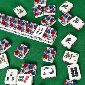 Patriotic Floral American Mahjong Tiles Set, 166 Piece Mahjong Game Set with Jokers, Red White Blue Mahjong Accessories,Grandmillennial Gift Bild 8