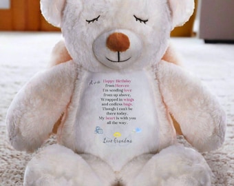 Personalized Memorial Angel Bear: Birthday Bear, Sympathy Gift for Loss of Loved One