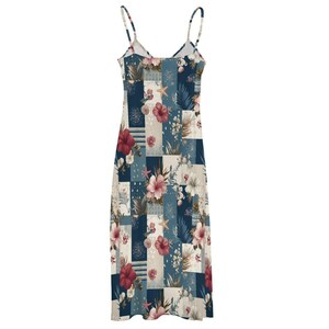 Floral Patchwork Maxi Dress, Red White Blue Sundress, 4th of July Dress Women, Boho Beach Dress, Summer Vacation Outfit, Coastal Maxi Dress image 8