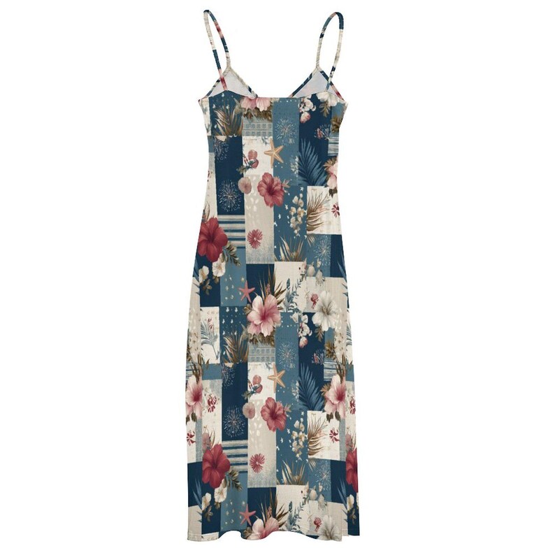 Floral Patchwork Maxi Dress, Red White Blue Sundress, 4th of July Dress Women, Boho Beach Dress, Summer Vacation Outfit, Coastal Maxi Dress image 8