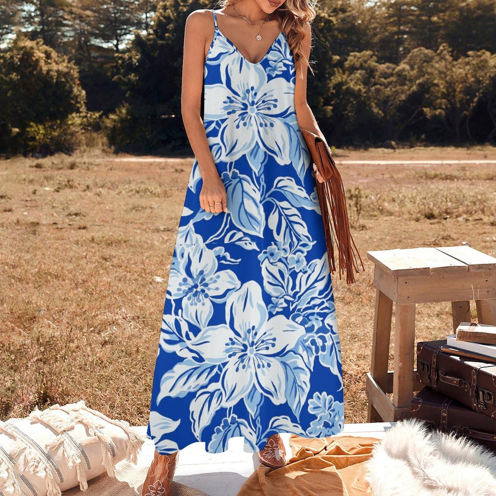 Angashion Dress Sz Large Floral Adjustable Spaghetti Strap V Neck Boho