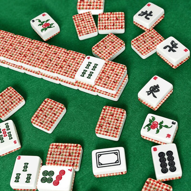 Custom American Mahjong Tiles Cherry Gingham | 166 Piece Mahjong Tile Set with Jokers | Cherry Mahjong Tiles | Retro Mahjong Accessories imagem 8