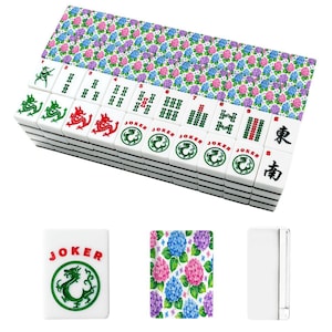 Hydrangea American Mahjong Tiles Set, Floral Mahjong Accessories, Luxury Mahjong Set, Preppy Mahjong Tiles with Jokers, 166 Tile Game Set imagem 2