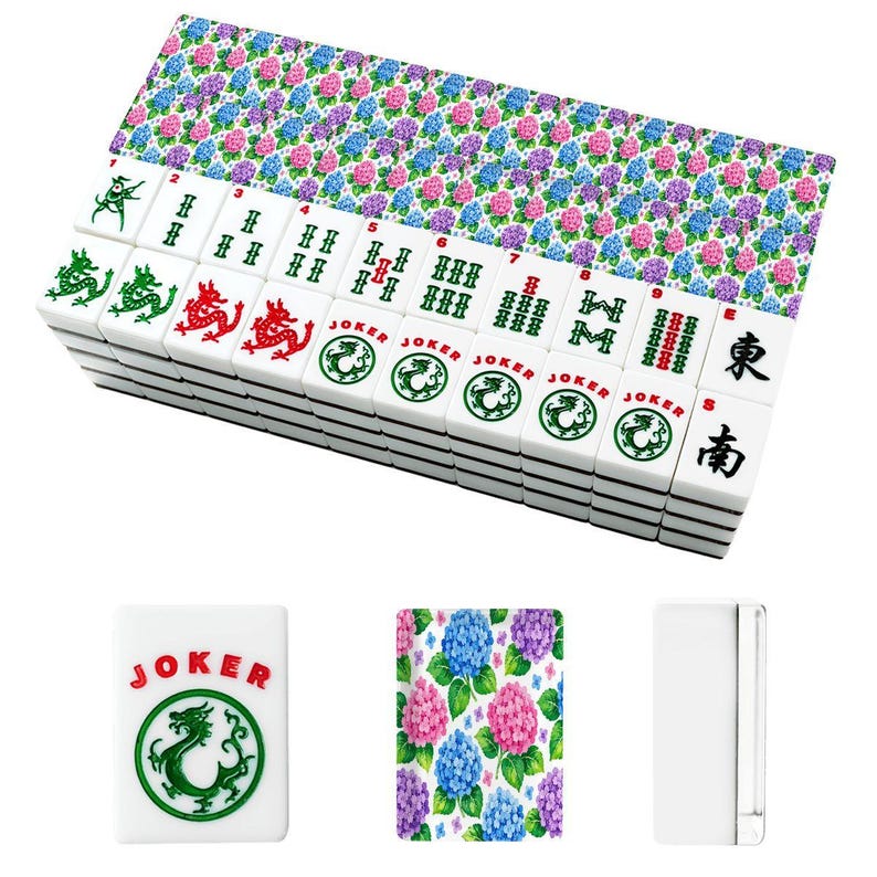 Hydrangea American Mahjong Tiles Set, Floral Mahjong Accessories, Luxury Mahjong Set, Preppy Mahjong Tiles with Jokers, 166 Tile Game Set imagem 2
