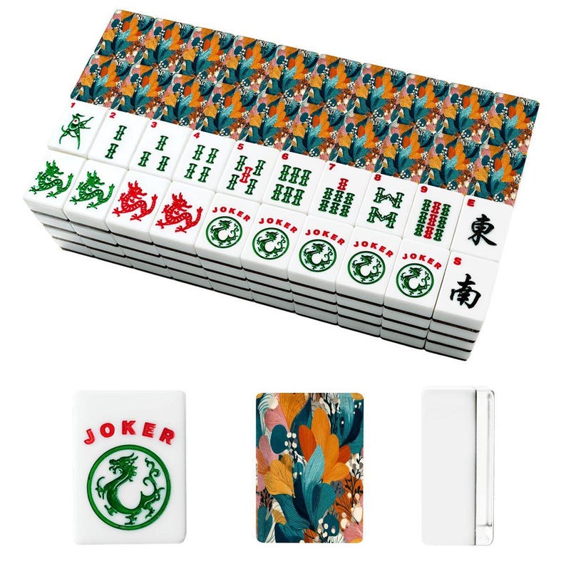Floral Mahjong Tile Set 166 Pieces, American Mahjong Tiles with Jokers, Colorful Mahjong Set Gift, Modern image 2