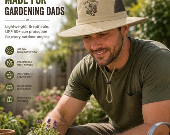 Gardening Dad UPF 50+ Sun Hat, DTF Printed Gardening Boonie Hat for Men, Gardening Gift for Dad, Outdoor Garden Hat, Fathers Day Gardener