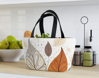 Earth Tone Leaf  Lunch Bag, Insulated Lunch Bag, School Lunch Bag, Work Lunch Bag,