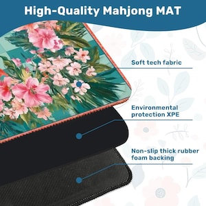 Floral Mahjong Mat 31.5x31.5 Tropical Hibiscus Mahjong Table Mat Non Slip Mahjong Game Mat Pink Green Tile Mat Gift for Mahjong Players Bild 5
