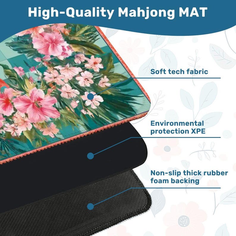 Floral Mahjong Mat 31.5x31.5 Tropical Hibiscus Mahjong Table Mat Non Slip Mahjong Game Mat Pink Green Tile Mat Gift for Mahjong Players Bild 5