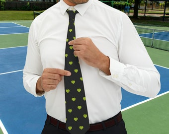 Fathers Day Pickle-ball Necktie - Pickleball tie gift idea - Heart Shaped Pickleballs on a tie gift idea