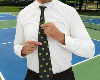 Pickle-ball Necktie - Pickleball tie gift idea for dad - Heart Shaped Pickleballs on a tie gift idea
