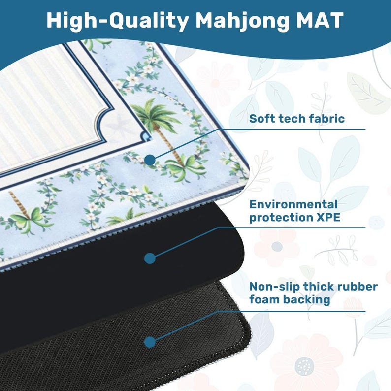 Tapete de Mahjong con Palmera de 33 x 33 cm con Base Antideslizante / Tapete de Mahjong Azul Costero / Tapete de Mahjong de Viaje con Bolsa de Transporte / Regalo de Mahjong imagen 5