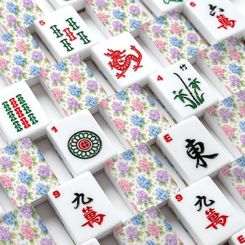 Hydrangea American Mahjong Tiles Set, Floral Mahjong Tiles with Jokers, Luxury Mahjong Gift Set, Custom Mahjong Game, 166 Tile Set 画像 7