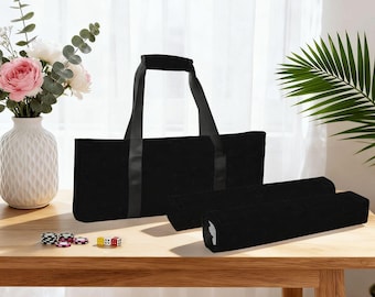 Black Mahjong Storage Bag Set, 3 Piece Mahjong Carrying Case, Mahjong Tile & Rack Organizer, Canvas Travel Bag, Mahjong Accessories