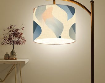 Coastal Arc Floor Lamp: Linen Shade, Black Metal Stand (Made in USA)