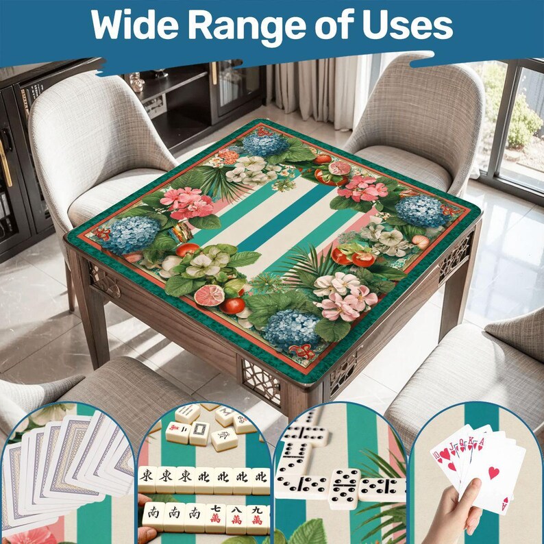 Coastal Mahjong Mat 31.5x31.5, Tropical Floral Mahjong Table Cover, Hydrangea Mahjong Game Mat, Preppy Palm Beach Mahjong Accessories image 11