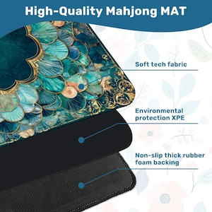 Mermaid Mahjong Mat 33x33, Coastal Mahjong Table Cover, Teal Shell Mahjong Mat, Foldable Travel Mahjong Mat with Storage Bag, Game Decor image 9