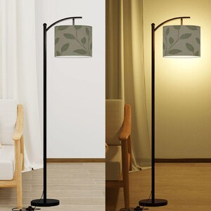 Boho Leaf Print Lampshade: Soft Green Linen Look, Arc/Floor Lamp Bild 7