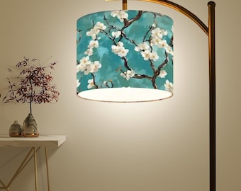 Floral Cherry Blossom Arc Floor Lamp Elegant Botanical Lampshade  Home Decor Lighting, Standing Lamp, Made in USA