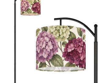 Hydrangea Arc Floor Lamp, Purple Floral Smart Lamp with Remote, Black Metal Botanical Lighting, Ships from USA