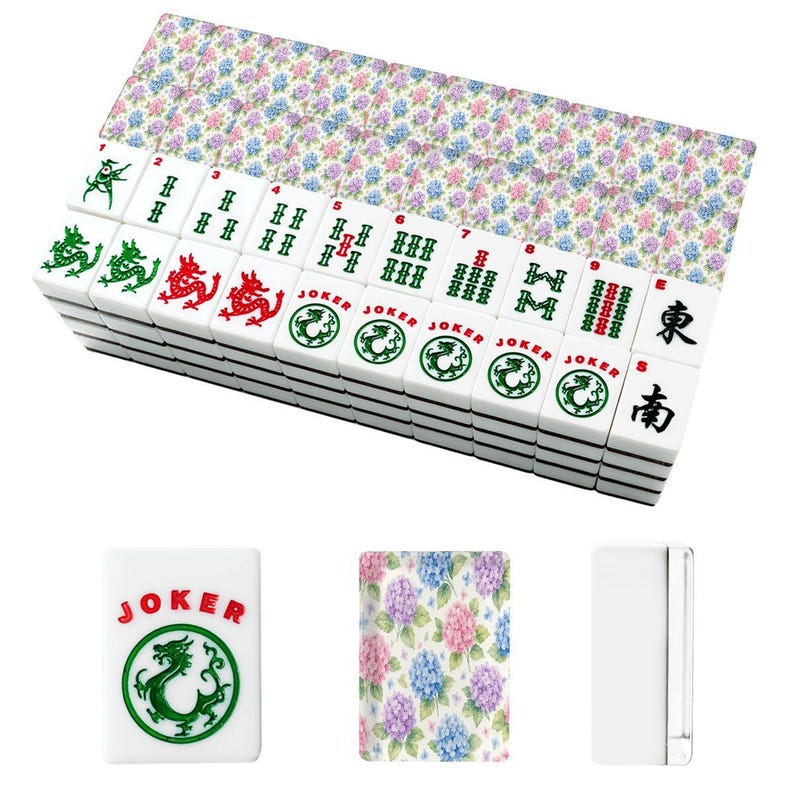 Hydrangea American Mahjong Tiles Set, Floral Mahjong Tiles with Jokers, Luxury Mahjong Gift Set, Custom Mahjong Game, 166 Tile Set 画像 2